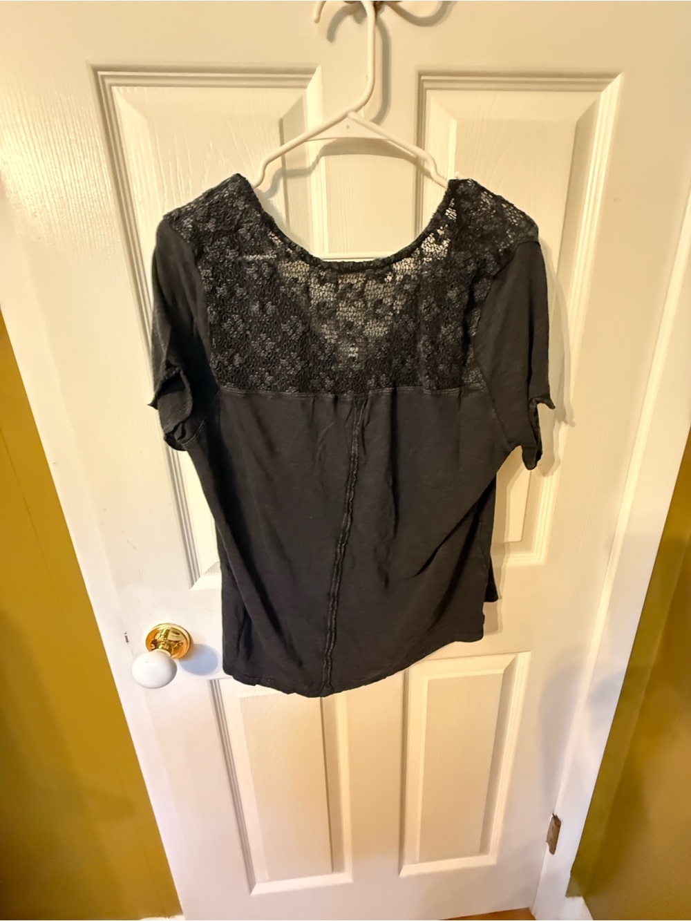 We The Free Black Lace-Shoulder Henley Short Sleeve Top - Picture 5 of 5
